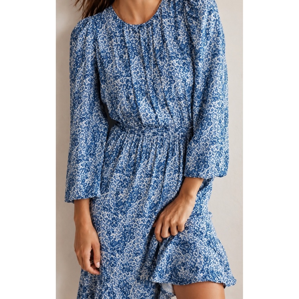 NWT Boden Blue Paisley EcoVero Viscose Long Sleeve Dress Size 14 Long